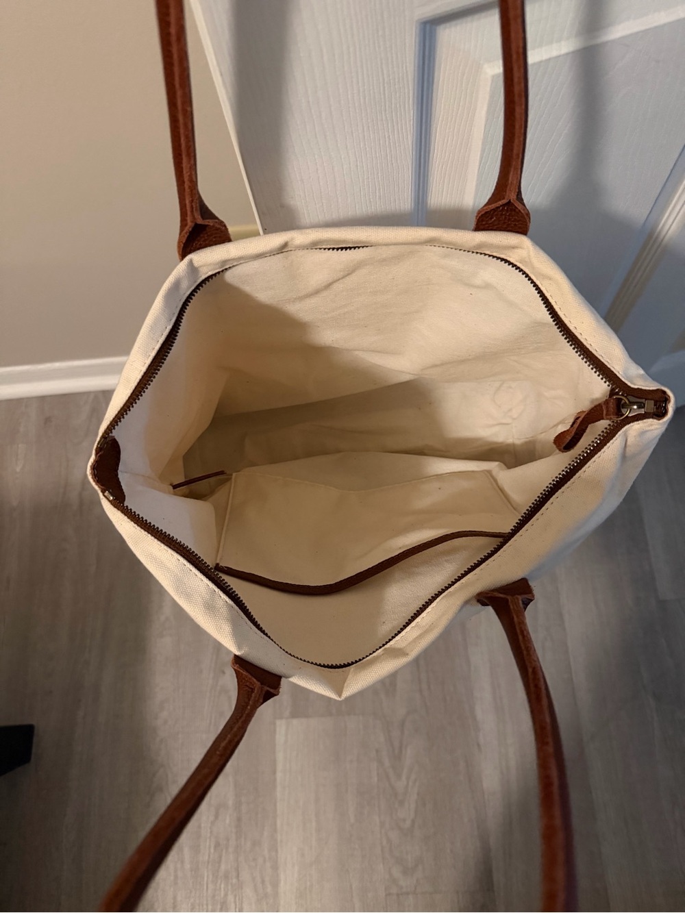 Portland Leather Goods Canvas Tote - Cream & Brown - Picture 2 of 3